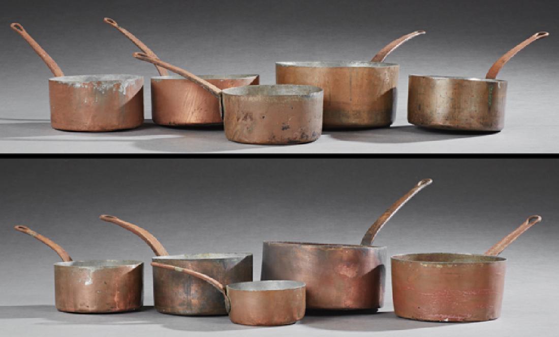 Group of Ten French Graduated Copper Sauce Pans, early (1 of 1)