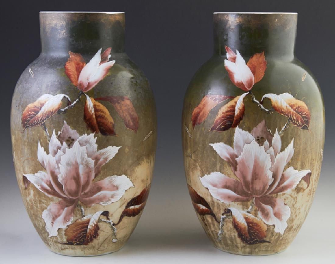 Pair of English Milk Glass Baluster Vases, c. 1880, (1 of 1)