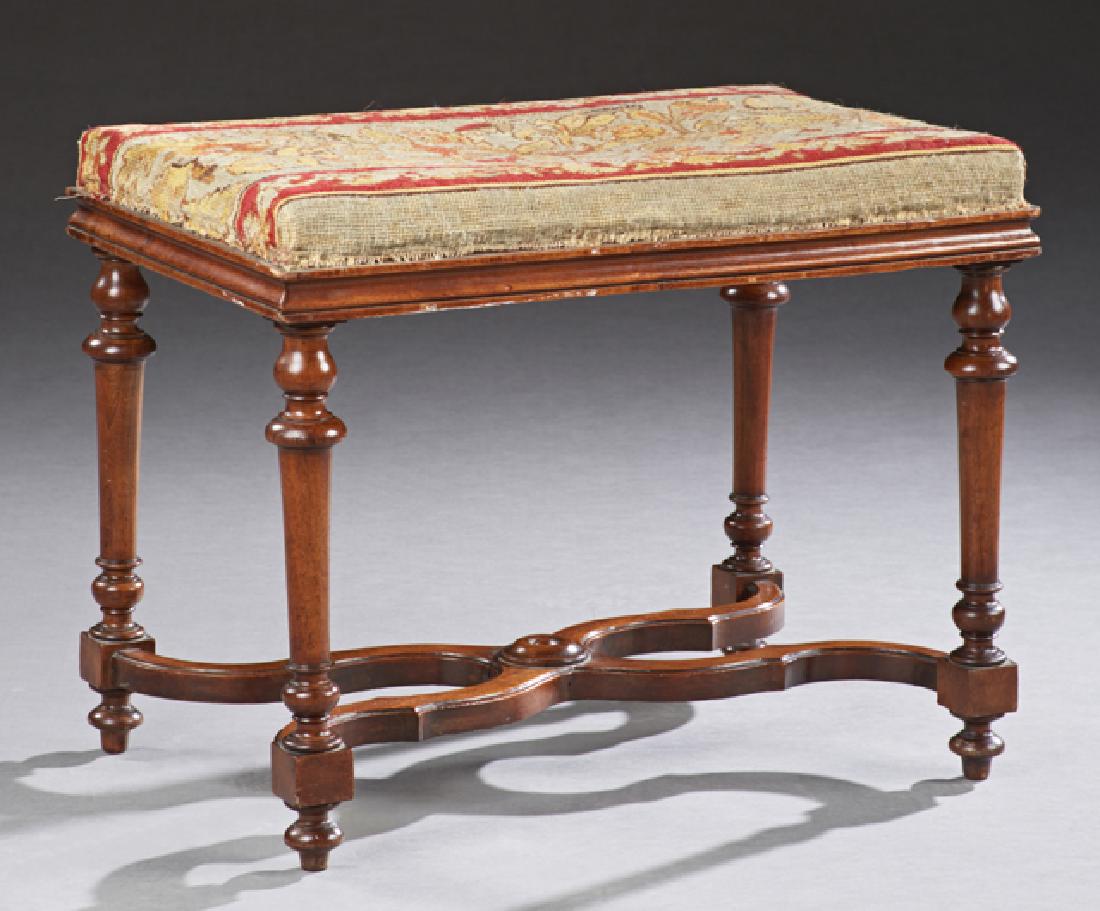 English Carved Mahogany Wood Bench, 19th c., the floral (1 of 1)