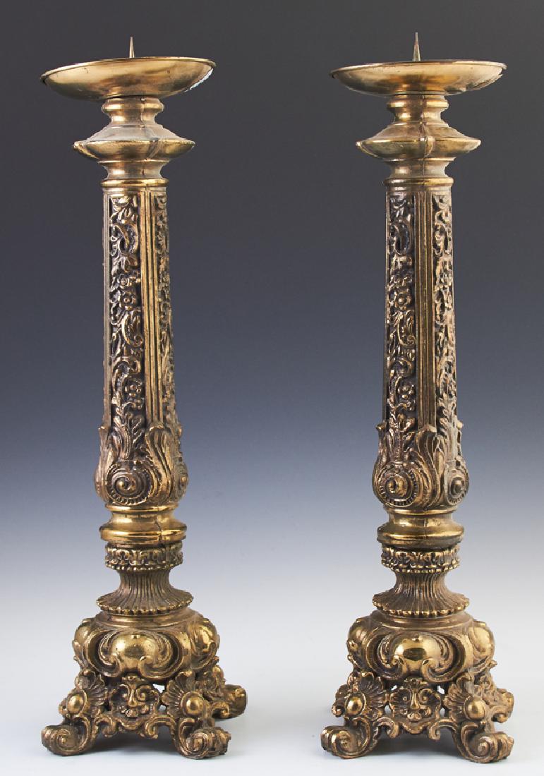 Pair of Brass Plated Spelter Altar Style Pricket (1 of 1)