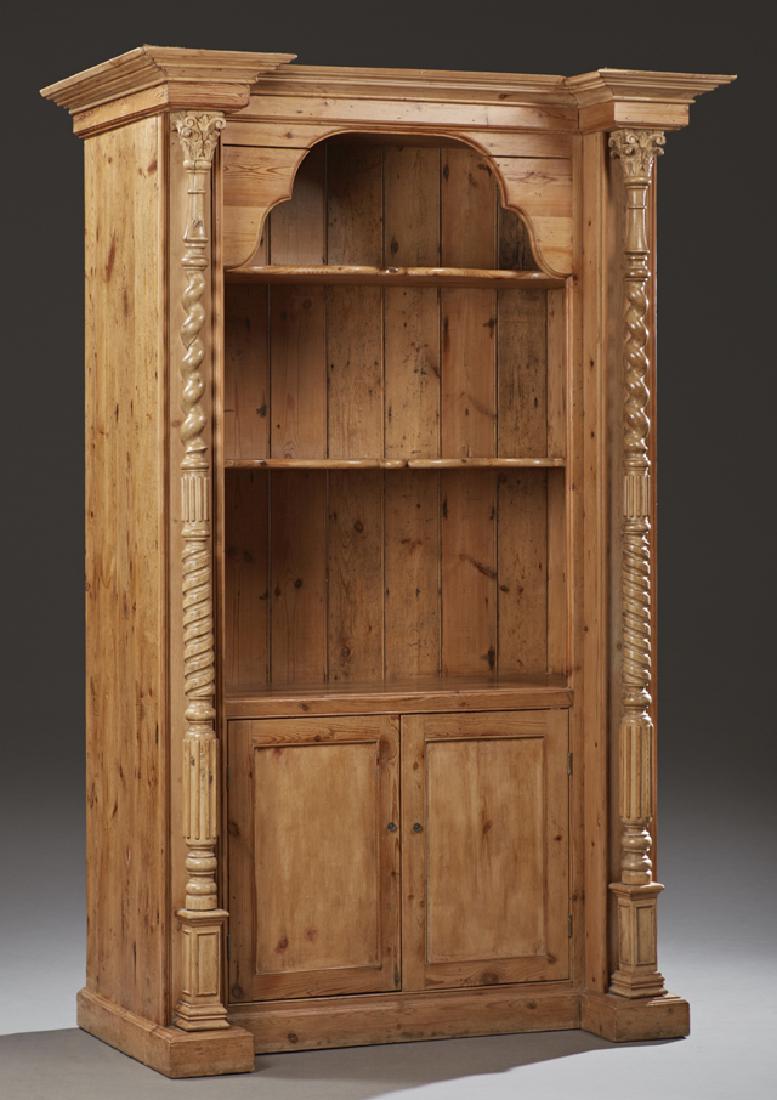 English Carved Stripped Pine Open Bookcase, late 19th (1 of 1)