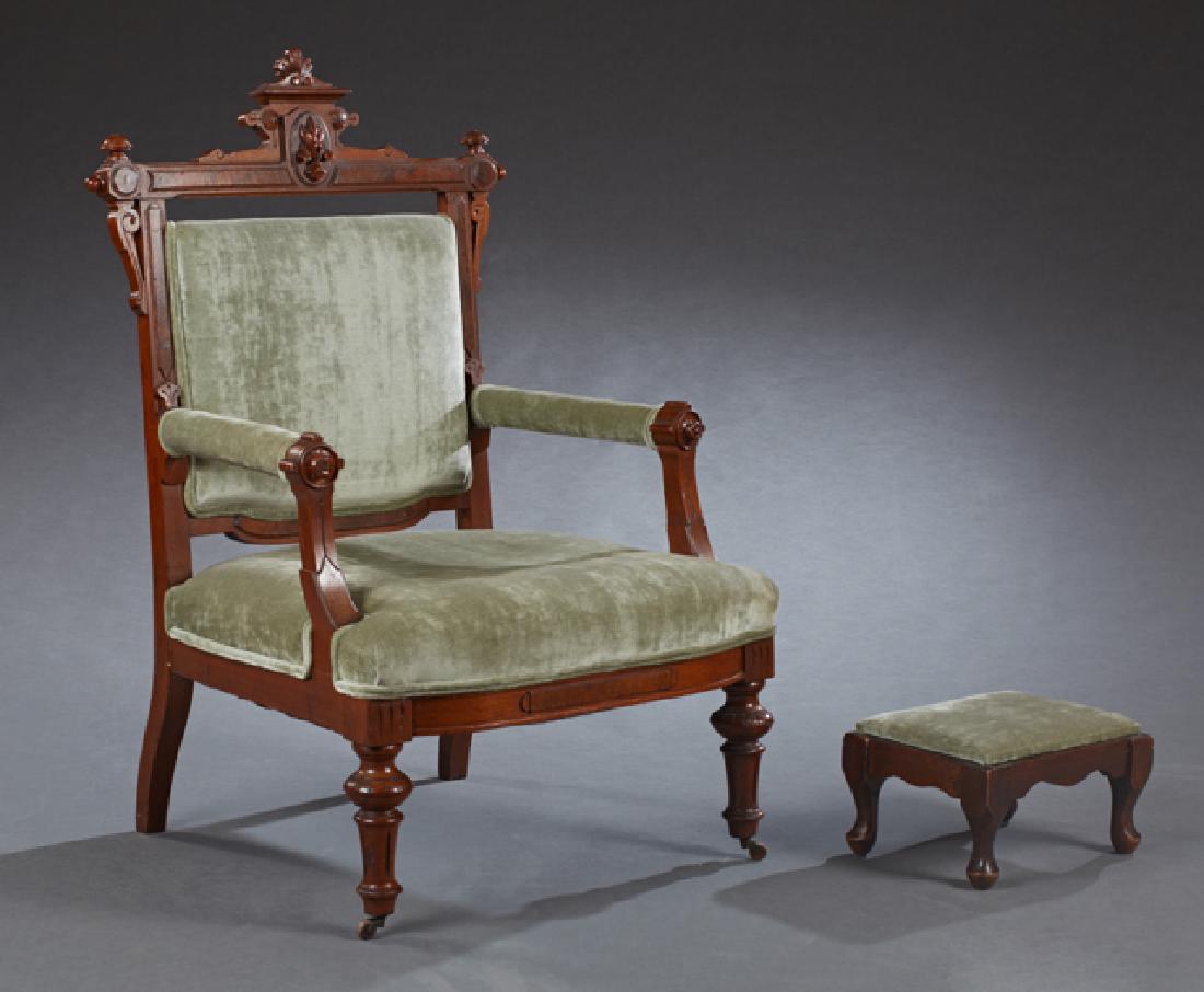 American Victorian Carved Walnut Armchair, c. 1880, the (1 of 1)