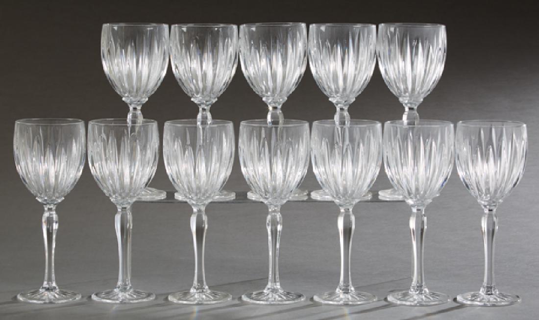 Set of Twelve Heavy French Crystal Stemmed Red Wine: Set of Twelve Heavy French Crystal Stemmed Red Wine Glasses, 20th c., the bowls with grooved sides, H.- 8 1/2 in., Dia.- 3 3/8 in. (12 Pcs.)