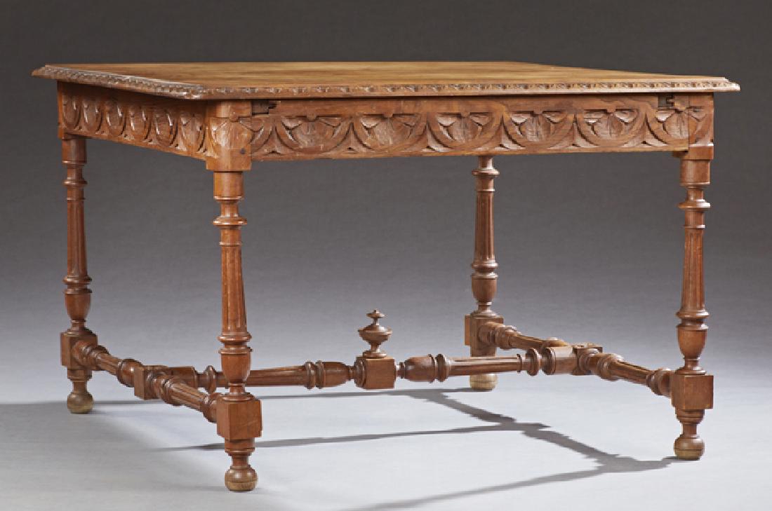 French Provincial Carved Oak Dining Table, c. 1880, (1 of 2)