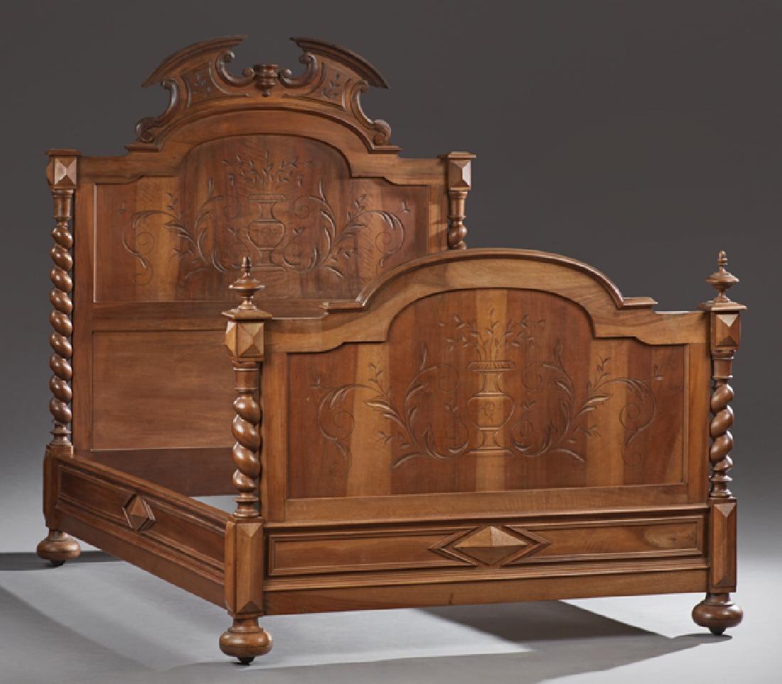 French Henri II Style Carved Walnut Bed, early 20th c., (1 of 1)