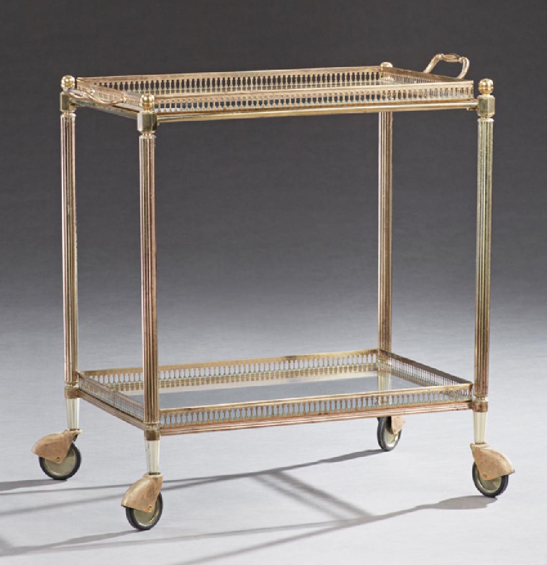 French Two Tier Brass and Glass Serving Cart, c. 1940, (1 of 1)