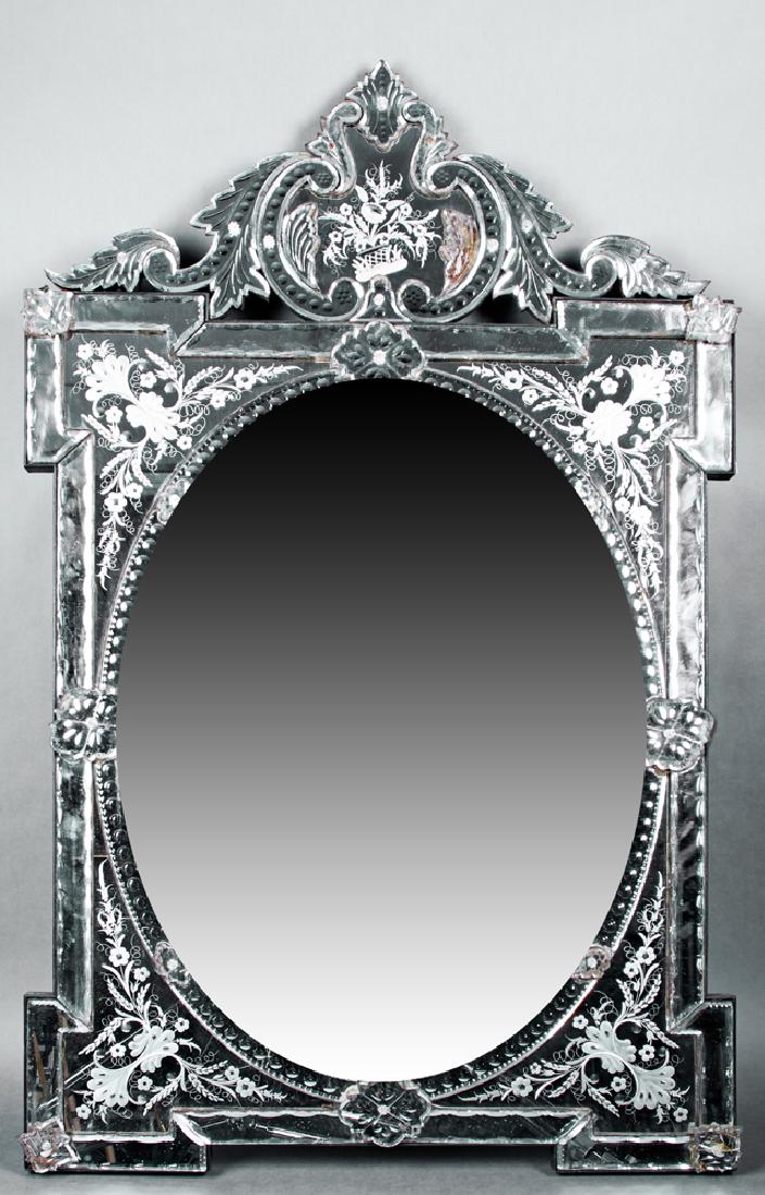 Large Venetian Style Etched and Cut Glass Overmantle (1 of 1)