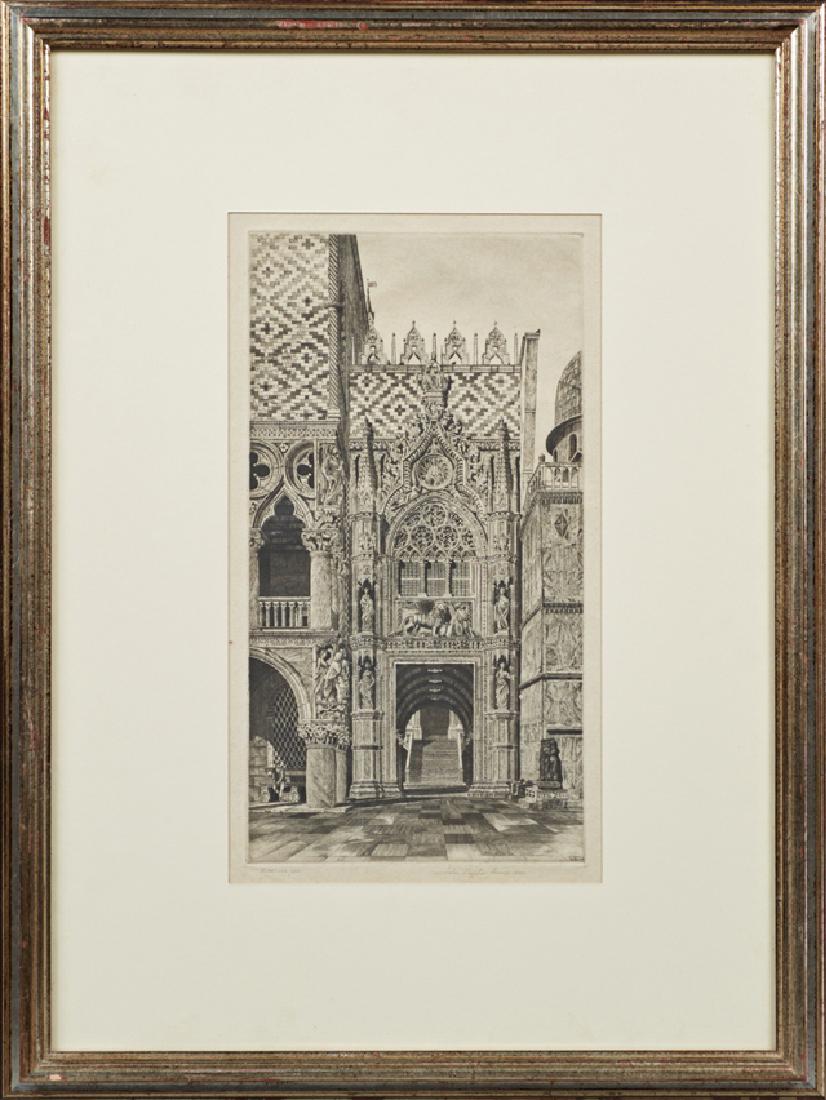 John Taylor Arms (1887-1953, American), "Facade of: John Taylor Arms (1887-1953, American), "Facade of Venetian Building," 1930, etching, edition 100, so pencil marked lower left margin, pencil signed and dated lower right margin, presented in a silver