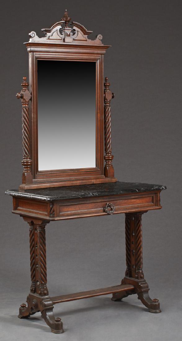 English Carved Mahogany Marble Top Dressing Table, late (1 of 1)