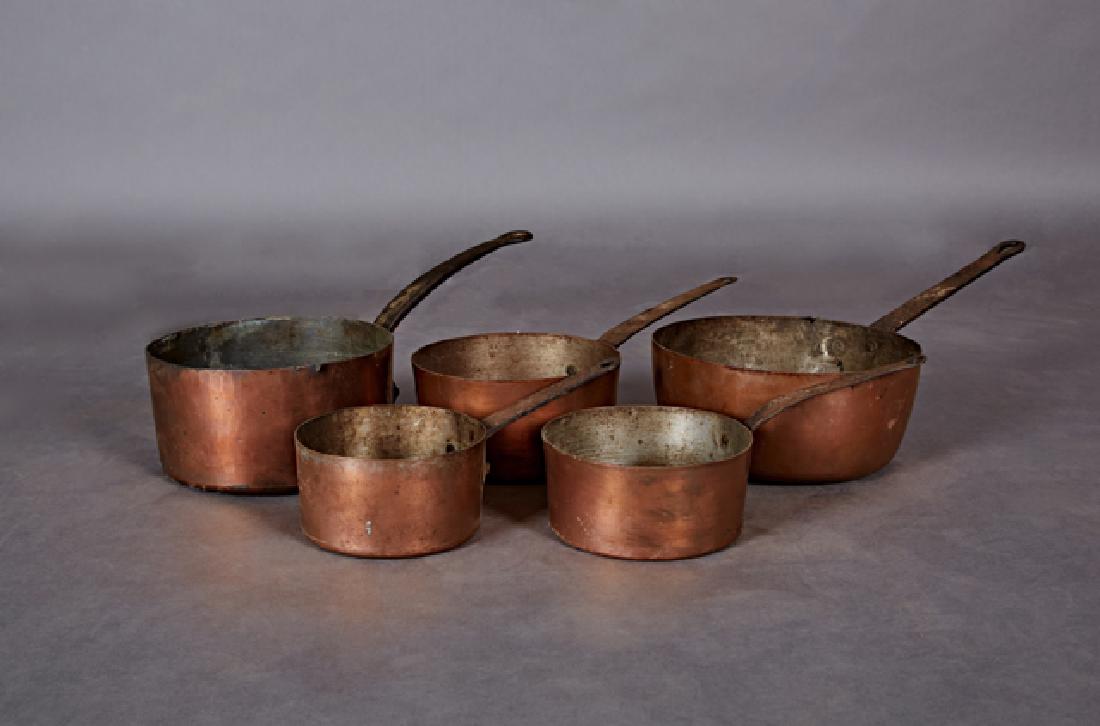 Group of Five French Graduated Copper Sauce Pans, early (1 of 1)
