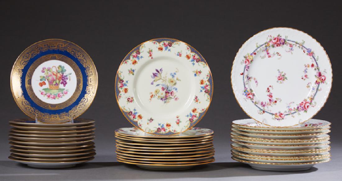 Group of Thirty-Six Dinner Plates, consisting of twelve: Group of Thirty-Six Dinner Plates, consisting of twelve Royal Doulton examples, 20th c., with floral decoration; twelve scalloped plates by Mintons for Tiffany and Company, with floral decoration; and