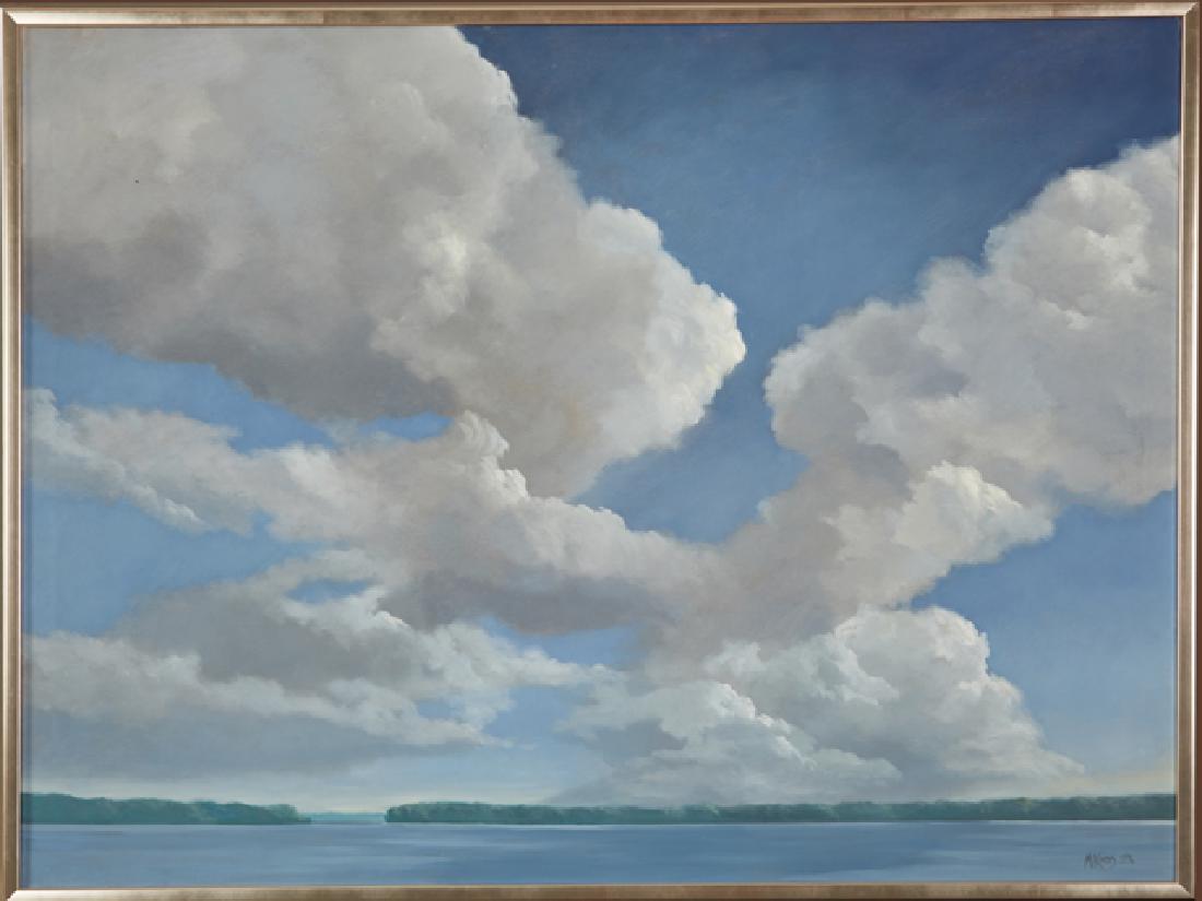 Michelle V. Kondos (California and New Orleans),: Michelle V. Kondos (California and New Orleans), "Clouds," oil on canvas, 1996, signed and dated lower right, presented in a silvered frame, H.- 35 1/2 in., W.- 47 1/2 in.