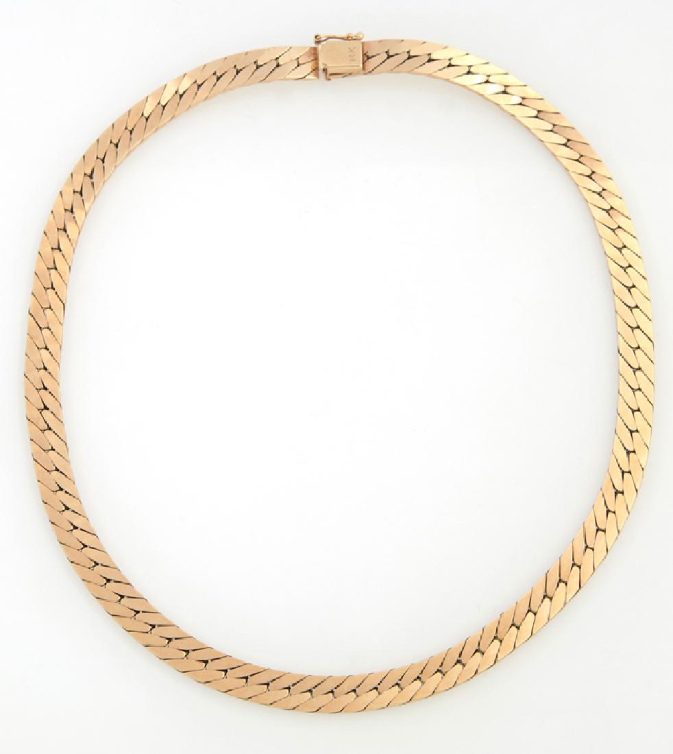 14K Yellow Gold Flat Herringbone Necklace, 20th c.,