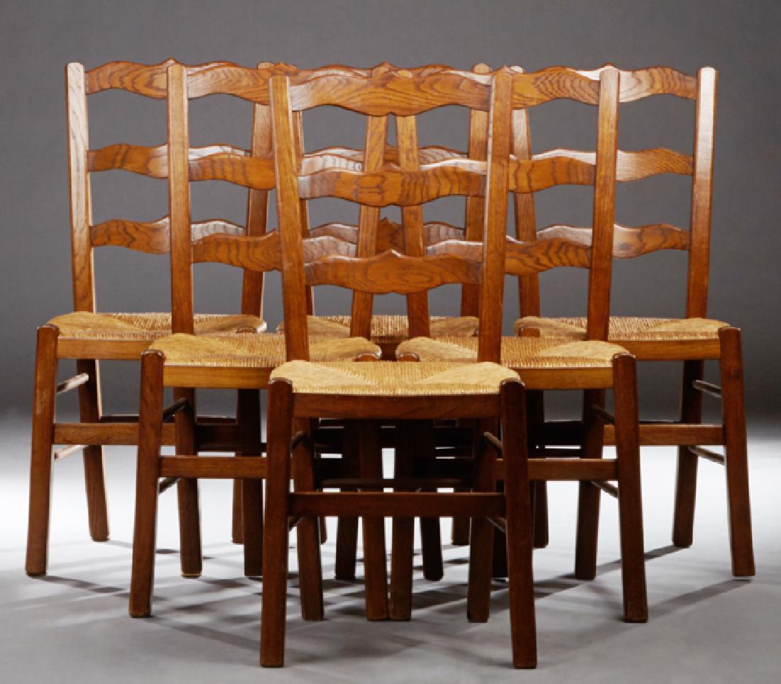 Set of Six French Provincial Carved Oak Ladder Back (1 of 1)