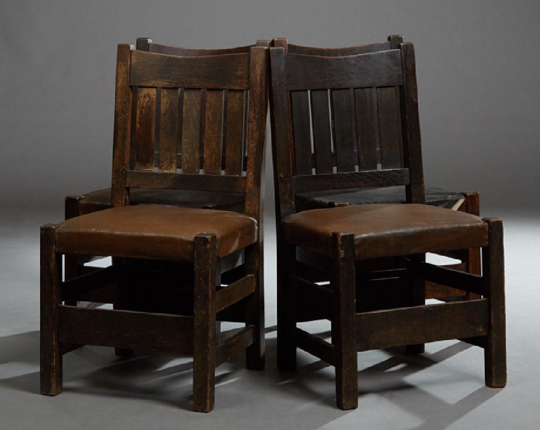 Set of Four Stickley V. Back Mission Oak Dining Chairs, (1 of 1)
