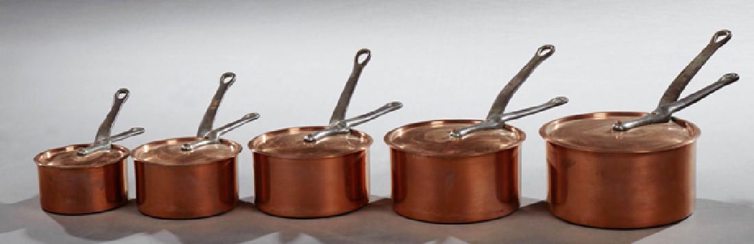 Set of Five French Graduated Copper Sauce Pans, early (1 of 1)