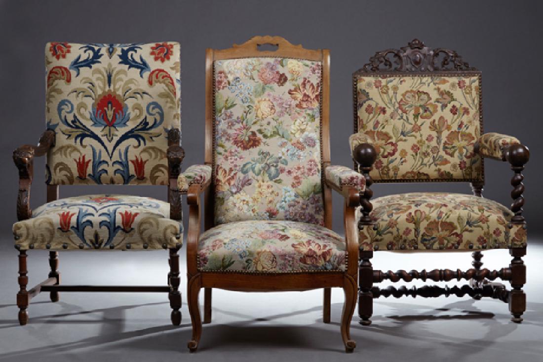 Group of Three French Carved Walnut Fauteuils, late (1 of 1)