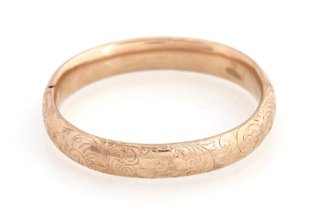 Vintage 14K Yellow Gold Hinged Bangle Bracelet, with (1 of 2)