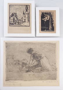 Ellsworth Woodward (1861-1939, New Orleans),: Ellsworth Woodward (1861-1939, New Orleans), "Tortillas," etching, pencil titled lower left margin, and dedicated "To Eunice Baccich," pencil signed lower right; together with a bookplate, c. 1920; an