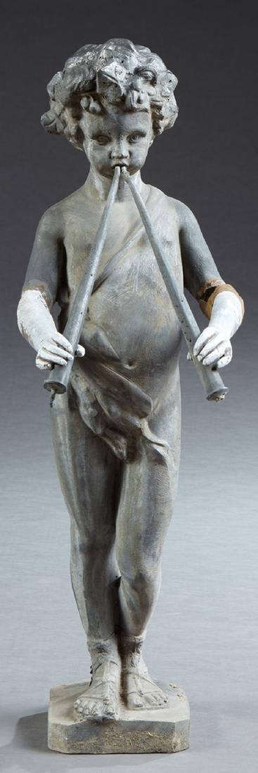 Lead Garden Figure, 19th c., of a boy with two (1 of 1)
