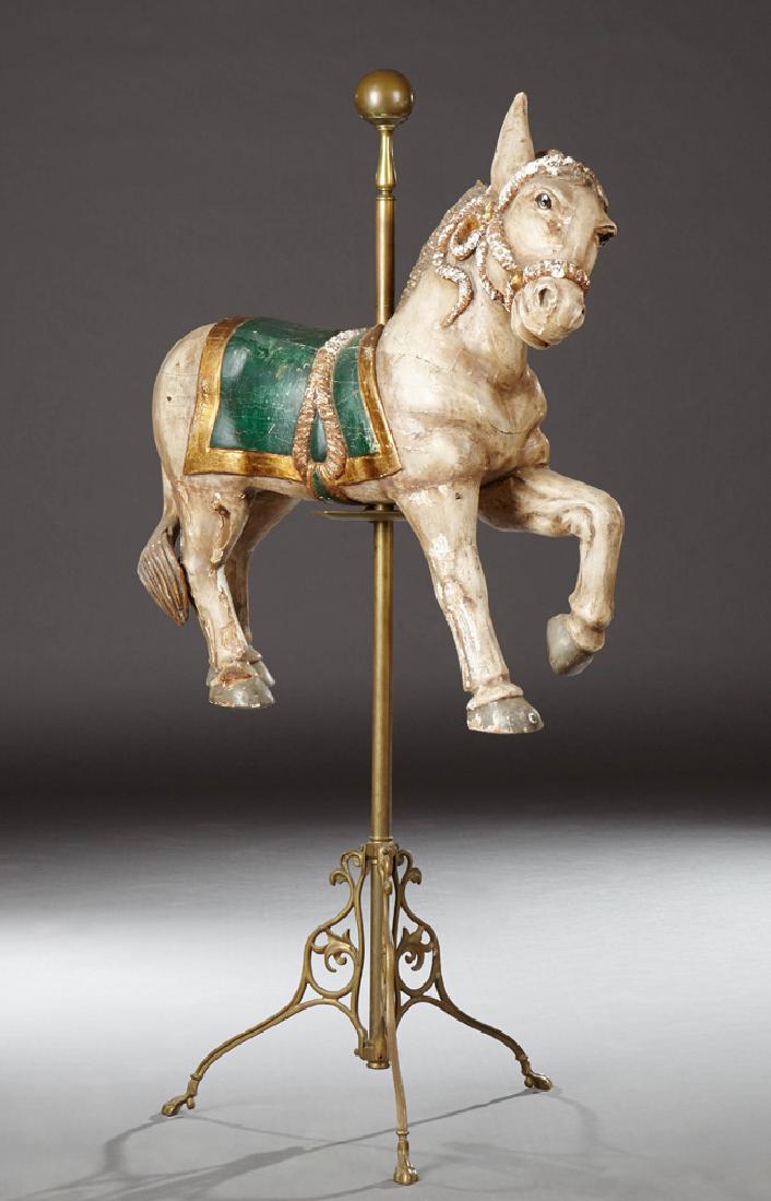 Carved Painted Wood Carousel Horse, 20th c., on a brass (1 of 1)