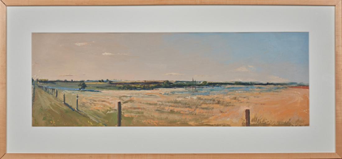 Henry Coe (1946- ), "Stream Kendall County," 1987, oil: Henry Coe (1946- ), "Stream Kendall County," 1987, oil on paper, signed and dated lower left, presented in a natural wood frame, H.- 10 in., W.- 29 1/2 in., Provenance: Property deaccessioned from the