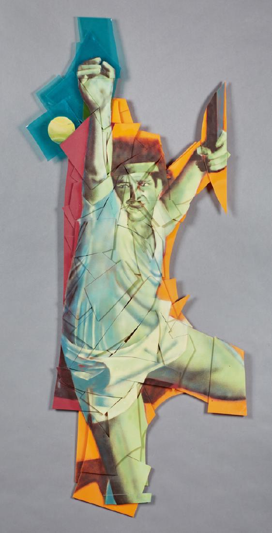 Sally Heller (New Orleans), "Tennis Player," 1985,: Sally Heller (New Orleans), "Tennis Player," 1985, assembled oil on plastic, signed and dated verso, H.- 62 in., W.- 24 in. Provenance: Property deaccessioned from the private collection of Freeport-M