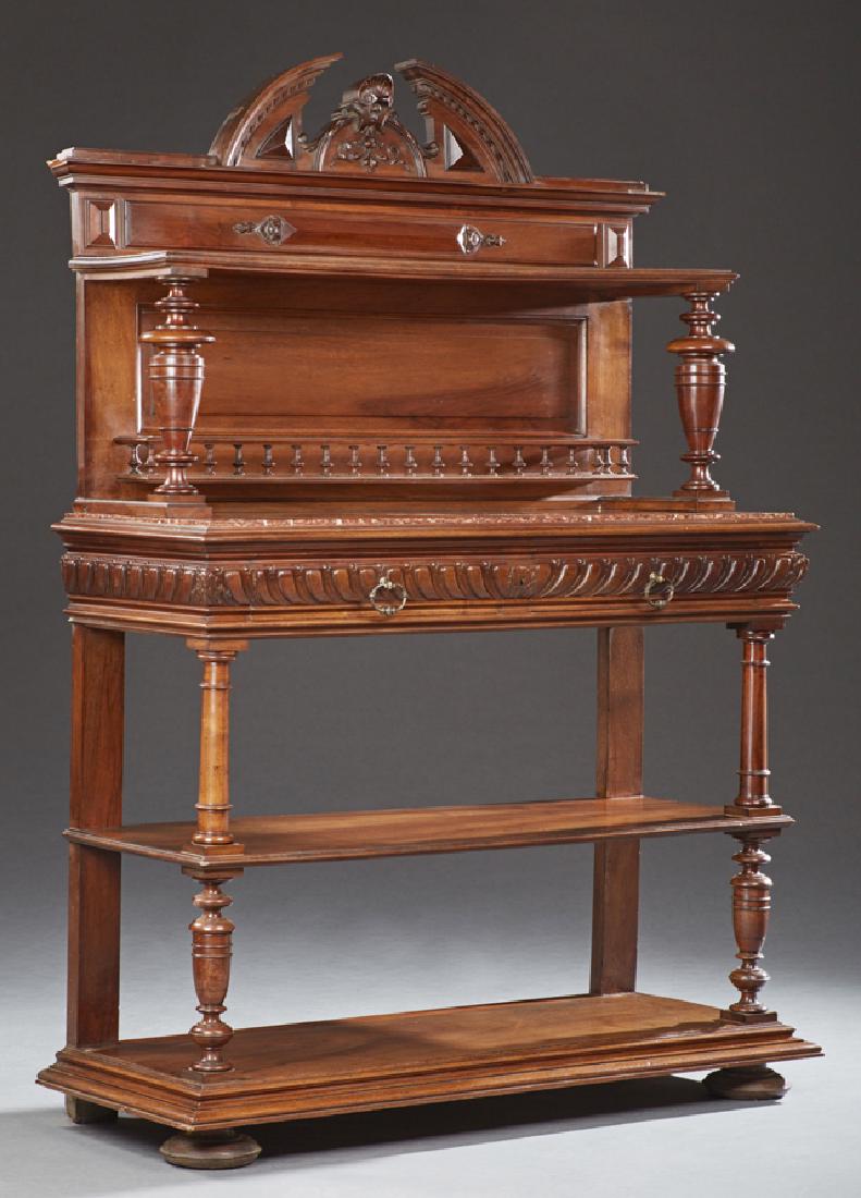 Henri II Style Carved Walnut Marble Top Server, c. (1 of 1)