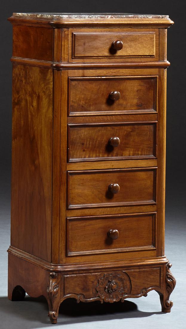 French Carved Cherry Marble Top Nightstand, late 19th (1 of 2)