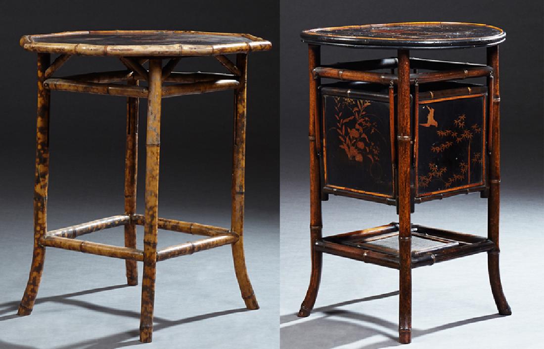 Two English Bamboo Tables, set with lacquer panels, (1 of 3)