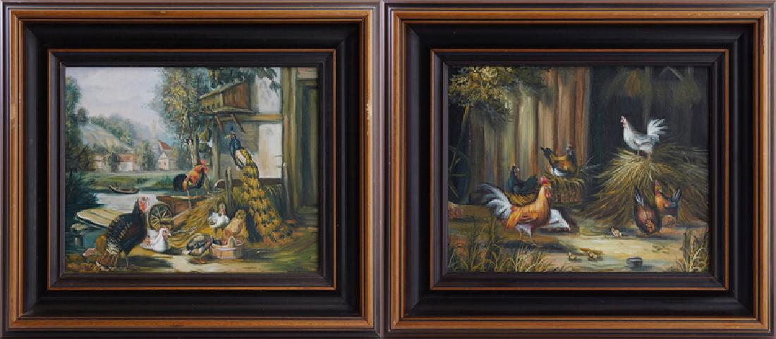 Chinese School, "Barnyard Scene with Chickens and Birds (1 of 5)