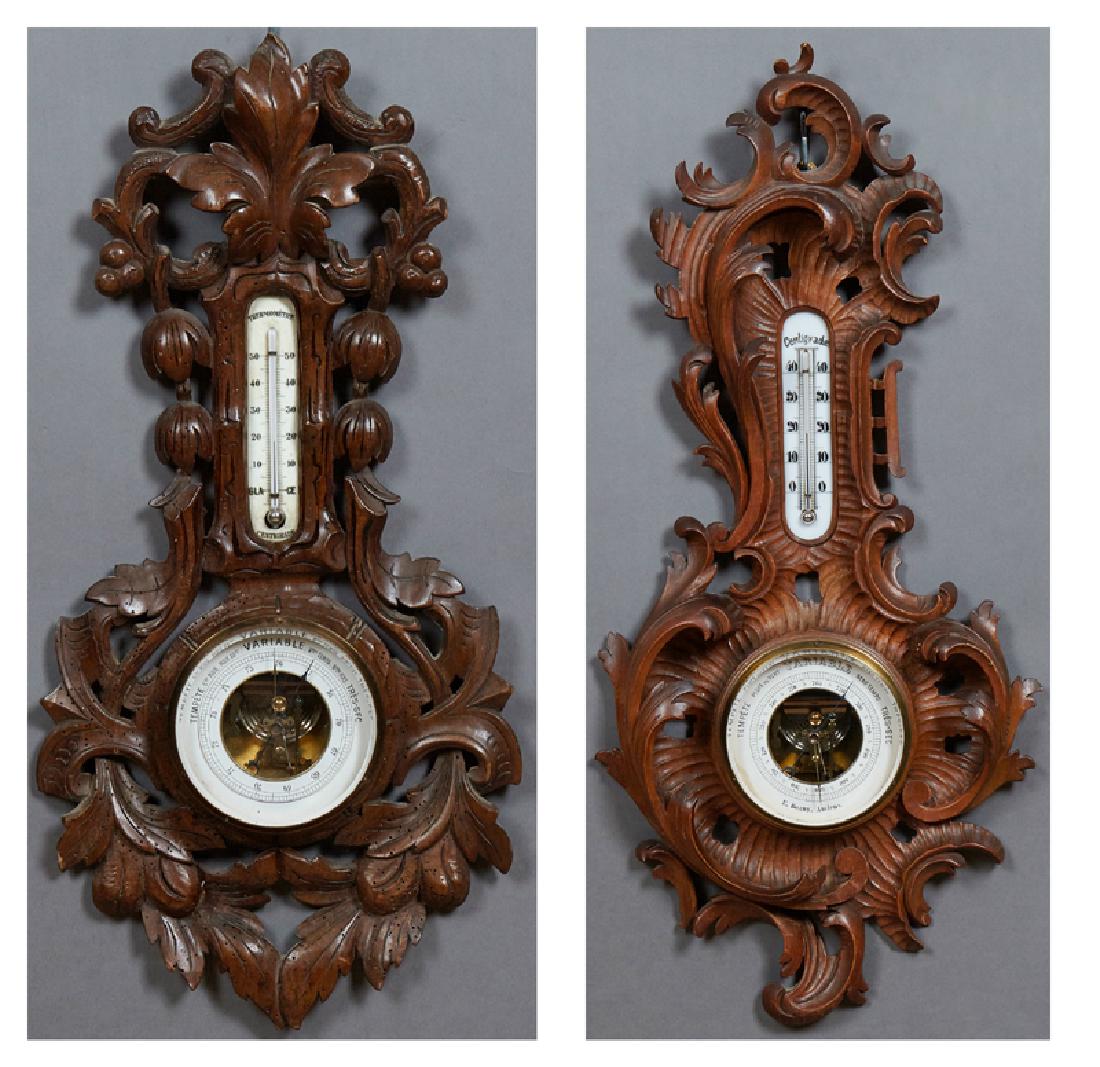 Two French Carved Walnut Barometers, c. 1880, each with (1 of 3)