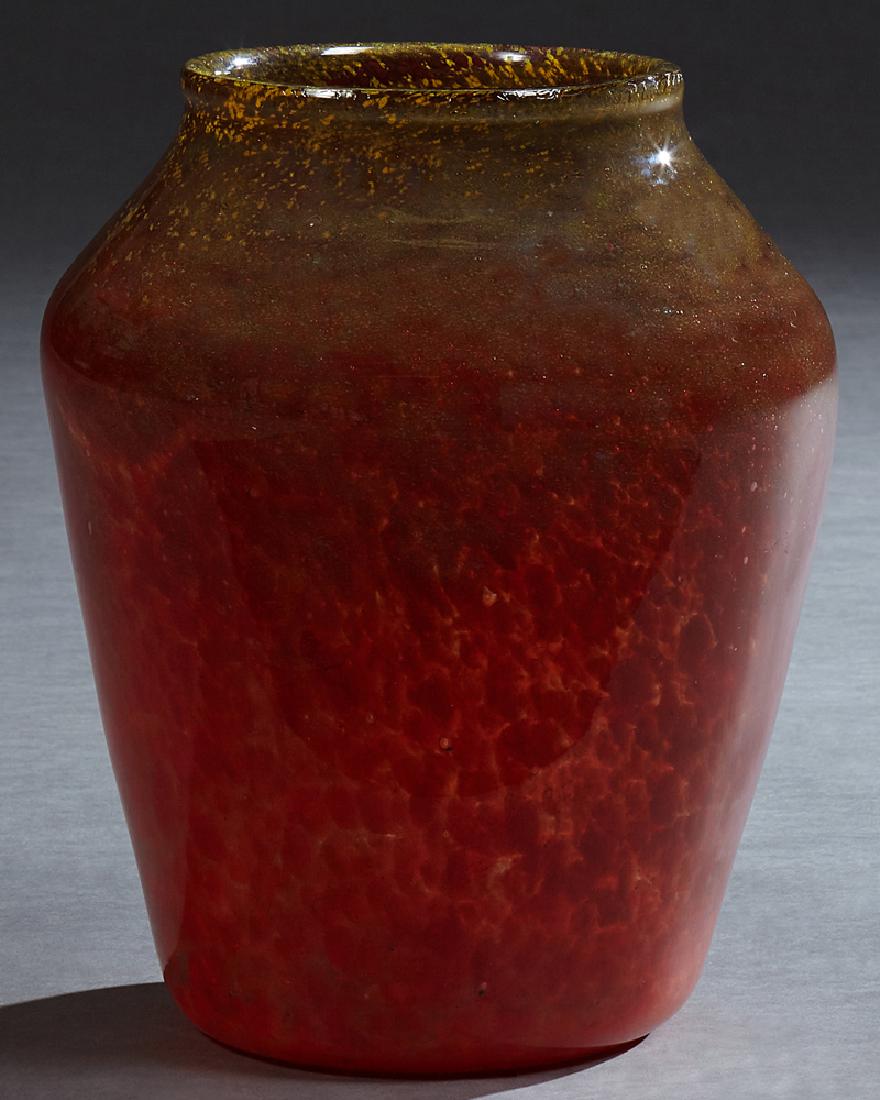 Large Orange Art Glass Vase, early 20th c., by Monart, (1 of 1)