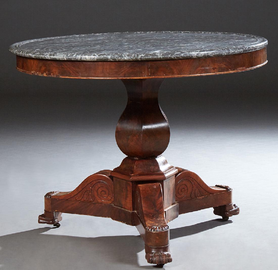 French Empire Carved Mahogany Marble Top Center Table, (1 of 1)