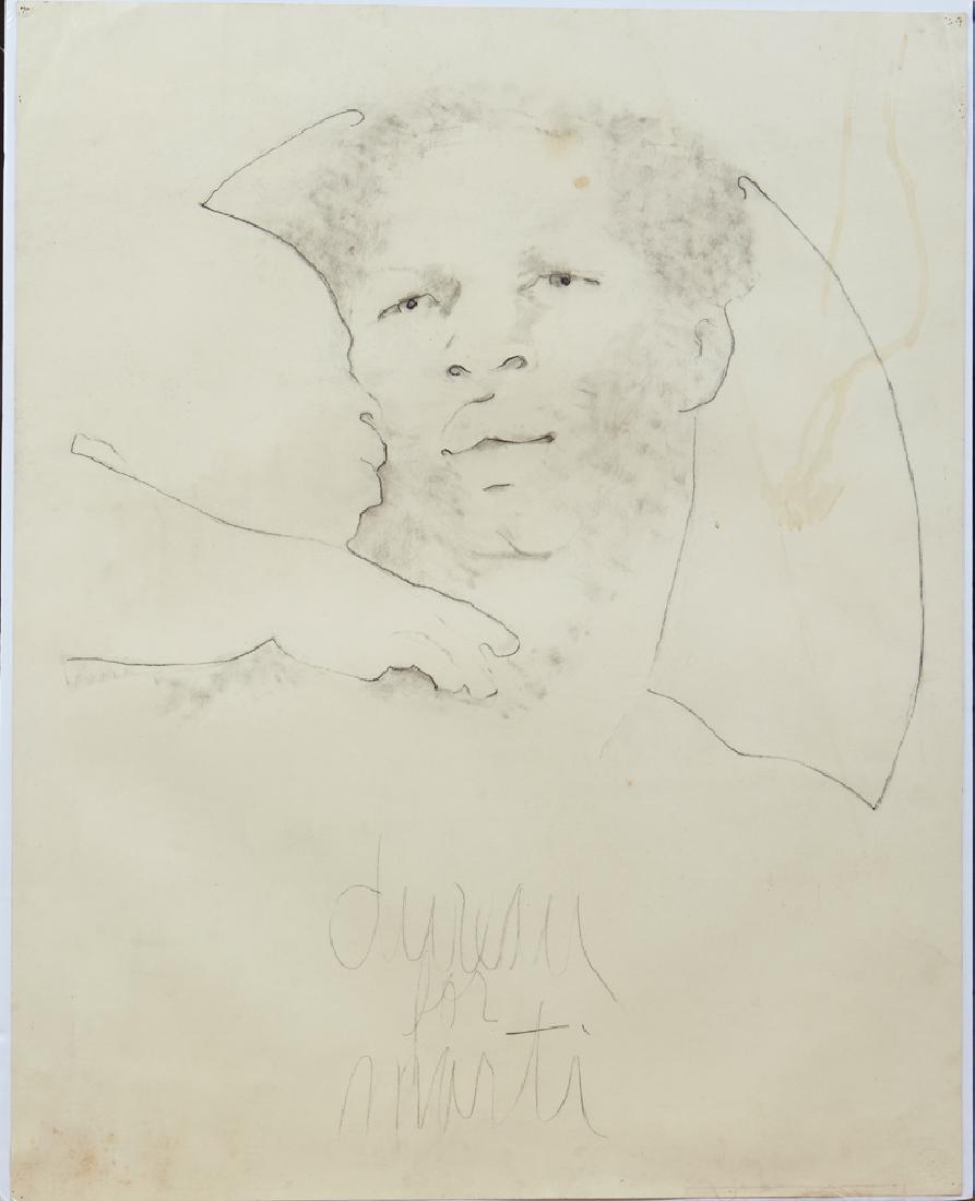 George Valentine Dureau (1930-2014, New Orleans),: George Valentine Dureau (1930-2014, New Orleans), "Portrait of a Black Male," charcoal, signed lower center "Dureau for Marti," a presentation for Martin Shambra: owner of Marti's Restaurant, French Q
