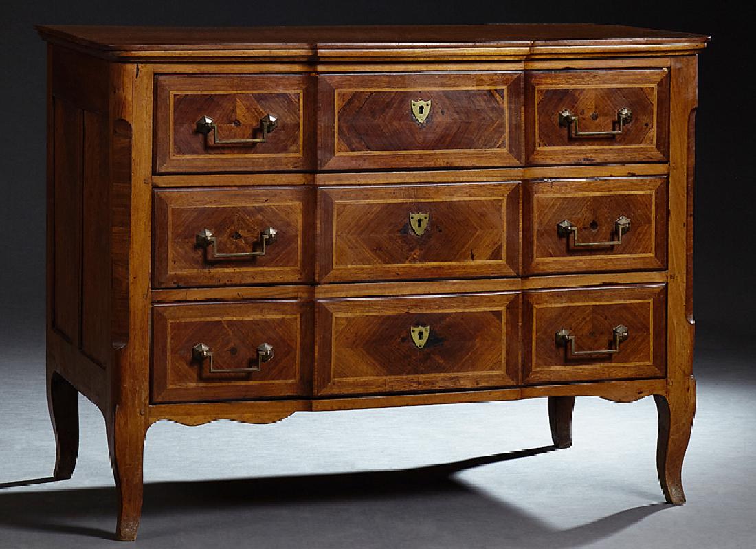 French Carved Inlaid Mahogany Louis XV Style Commode, (1 of 1)