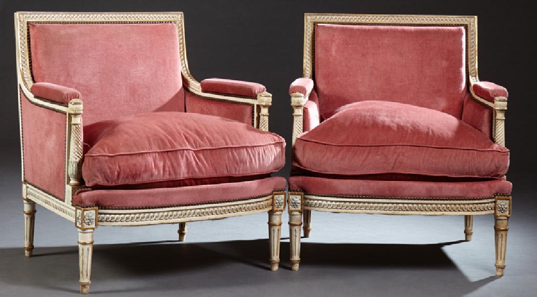 Pair of French Louis XVI Style Polychrome Upholstered (1 of 1)