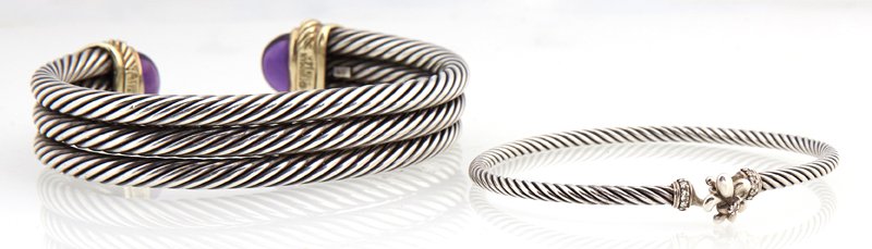 Two David Yurman Sterling Bangle Bracelets, of twisted (1 of 3)