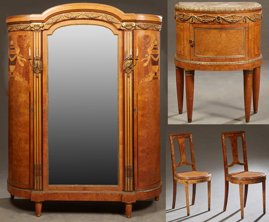 French Five Piece Ormolu Mounted Inlaid Mahogany and (1 of 4)