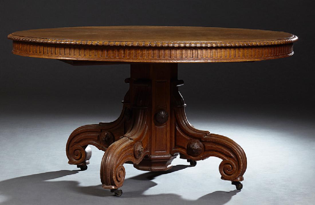 French Provincial Louis XV Style Carved Oak Oval Dining (1 of 1)