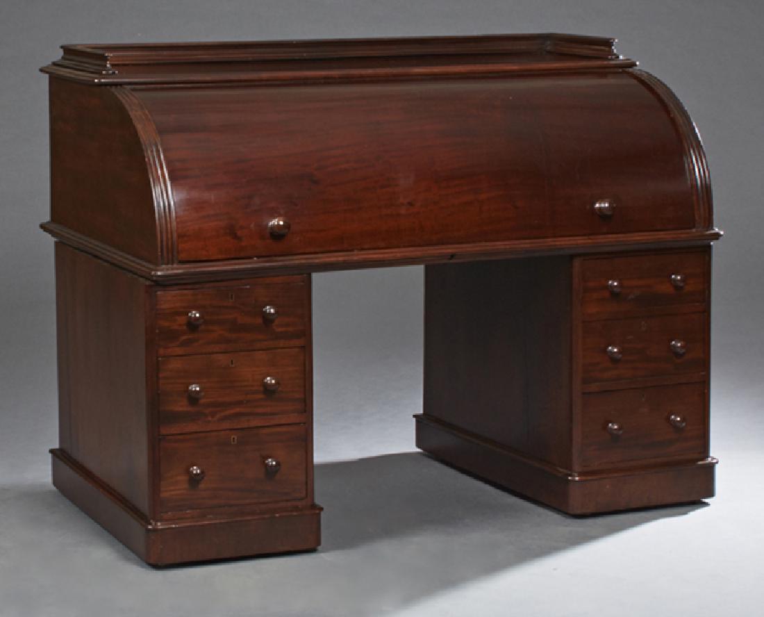 American Carved Mahogany Cylinder Desk, 19th c., the (1 of 2)