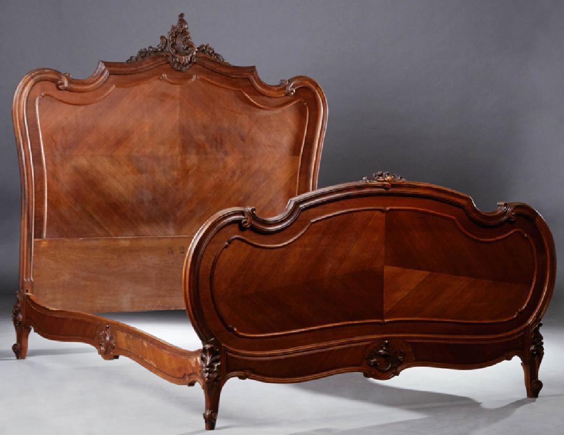 French Louis XV Style Carved Mahogany Double Bed, early (1 of 2)