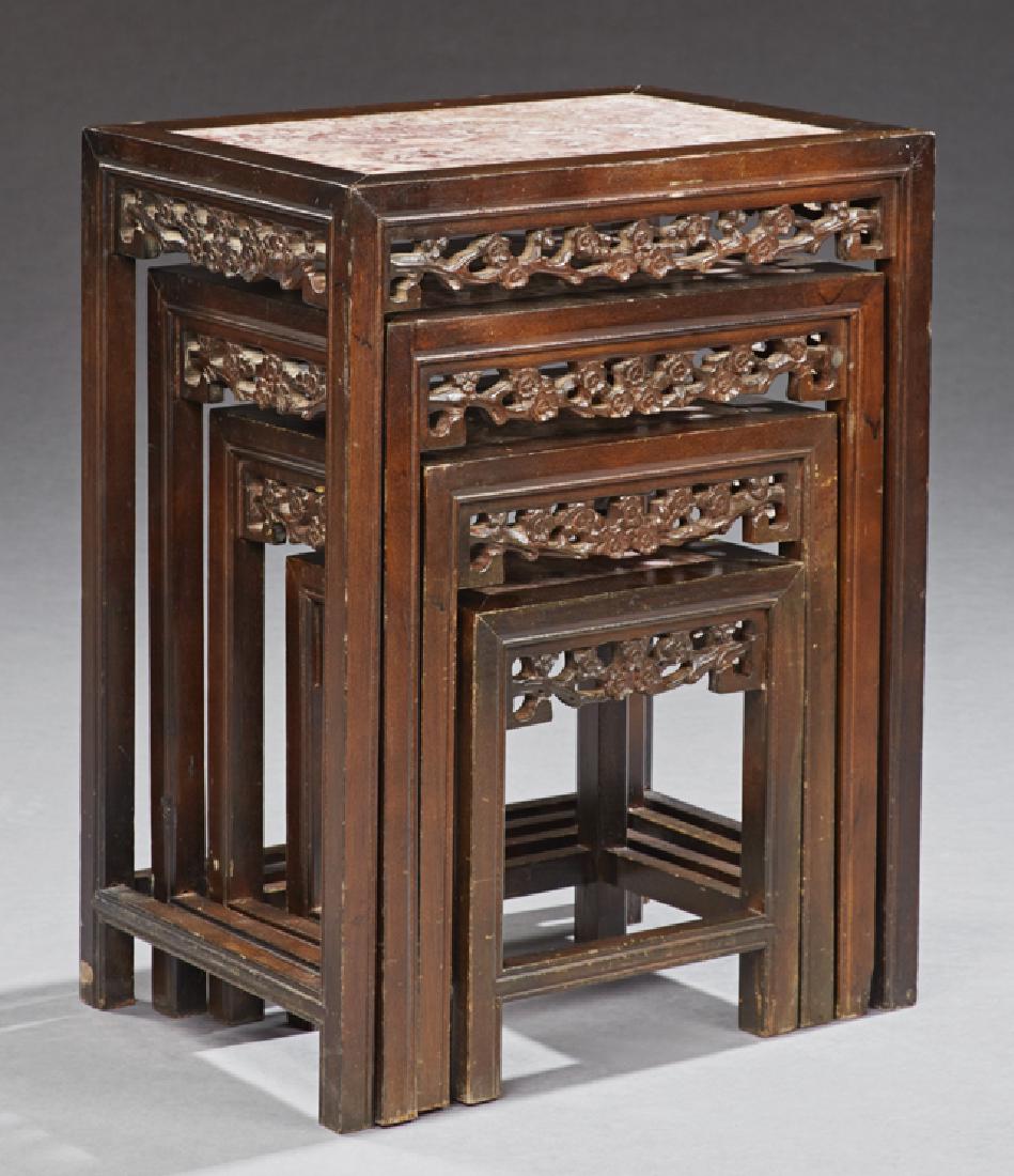 Nest of Four Chinese Style Marble Top Mahogany Nesting (1 of 2)