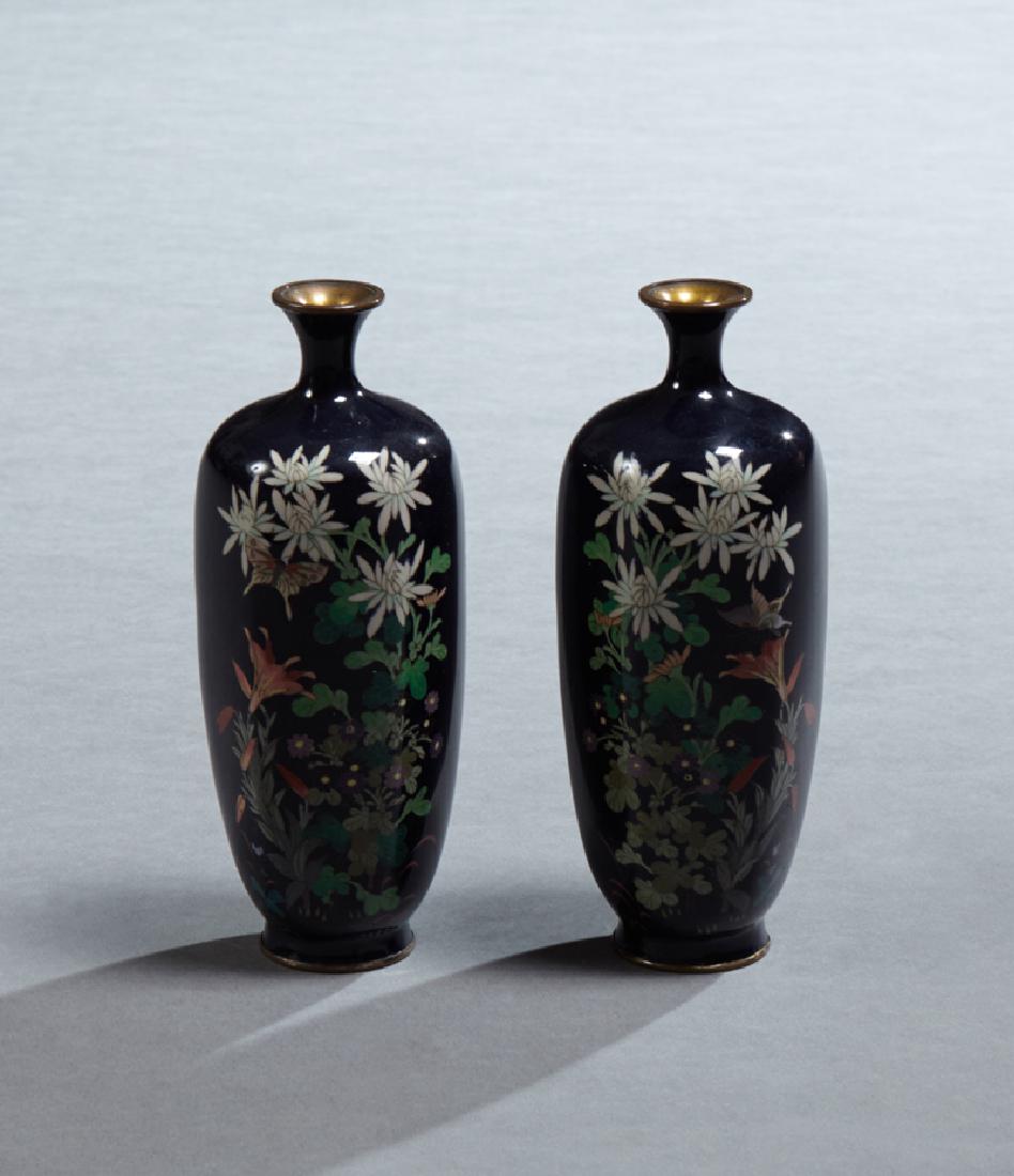 Pair of Japanese Black Ground Cloisonne Vases, early (1 of 1)