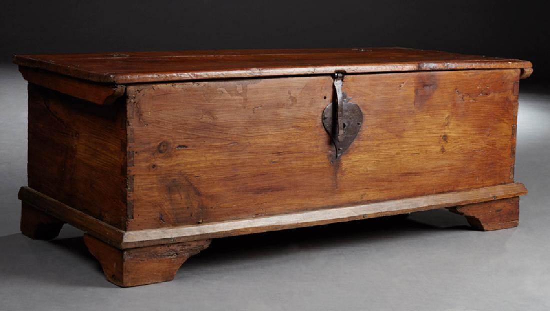 Carved Pine Coffer, c. 1780, the rectangular plank top (1 of 1)