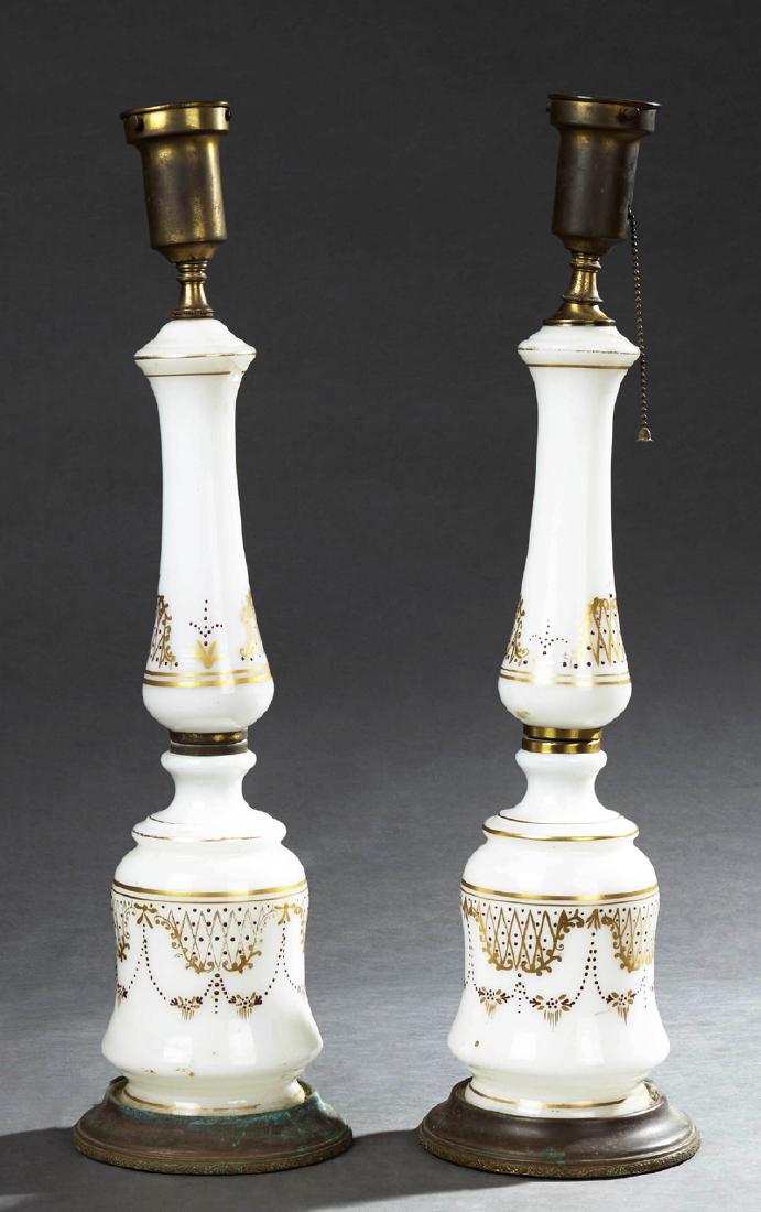Pair of Tall French Glass Table Lamps, early 20th c.,