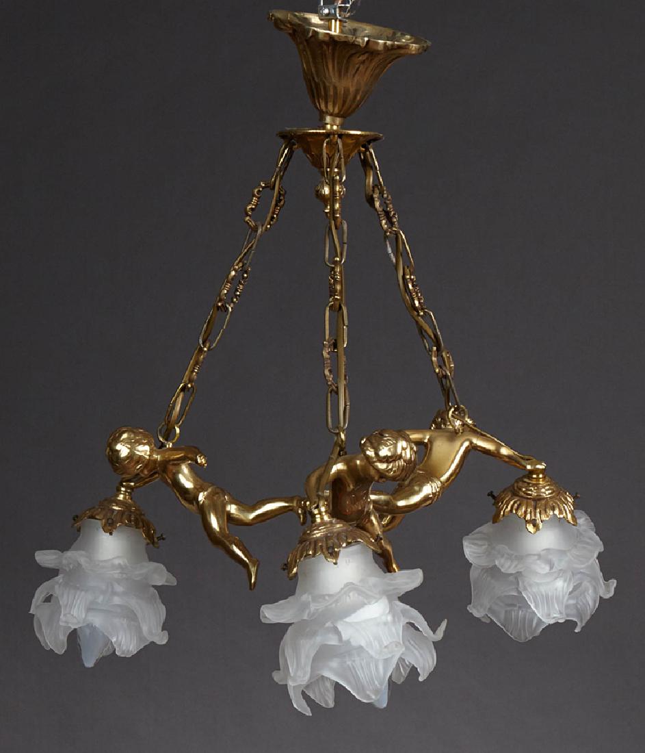 French Gilt Bronze Three Light Figural Chandelier, (1 of 1)
