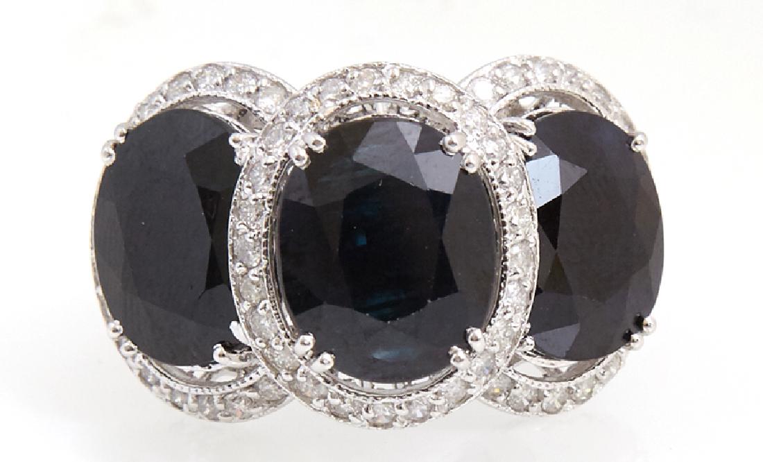 Lady's 14K White Gold Dinner Ring, with an oval blue (1 of 1)