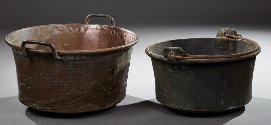 Two Large French Copper Pots, one with a folding (1 of 1)