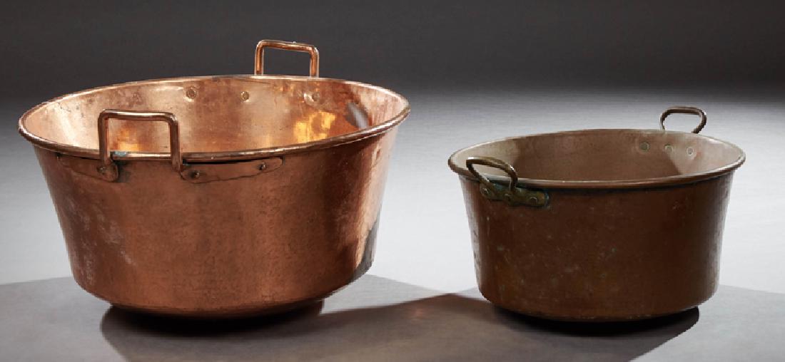 Two Large French Copper Pots, one with iron ring (1 of 1)